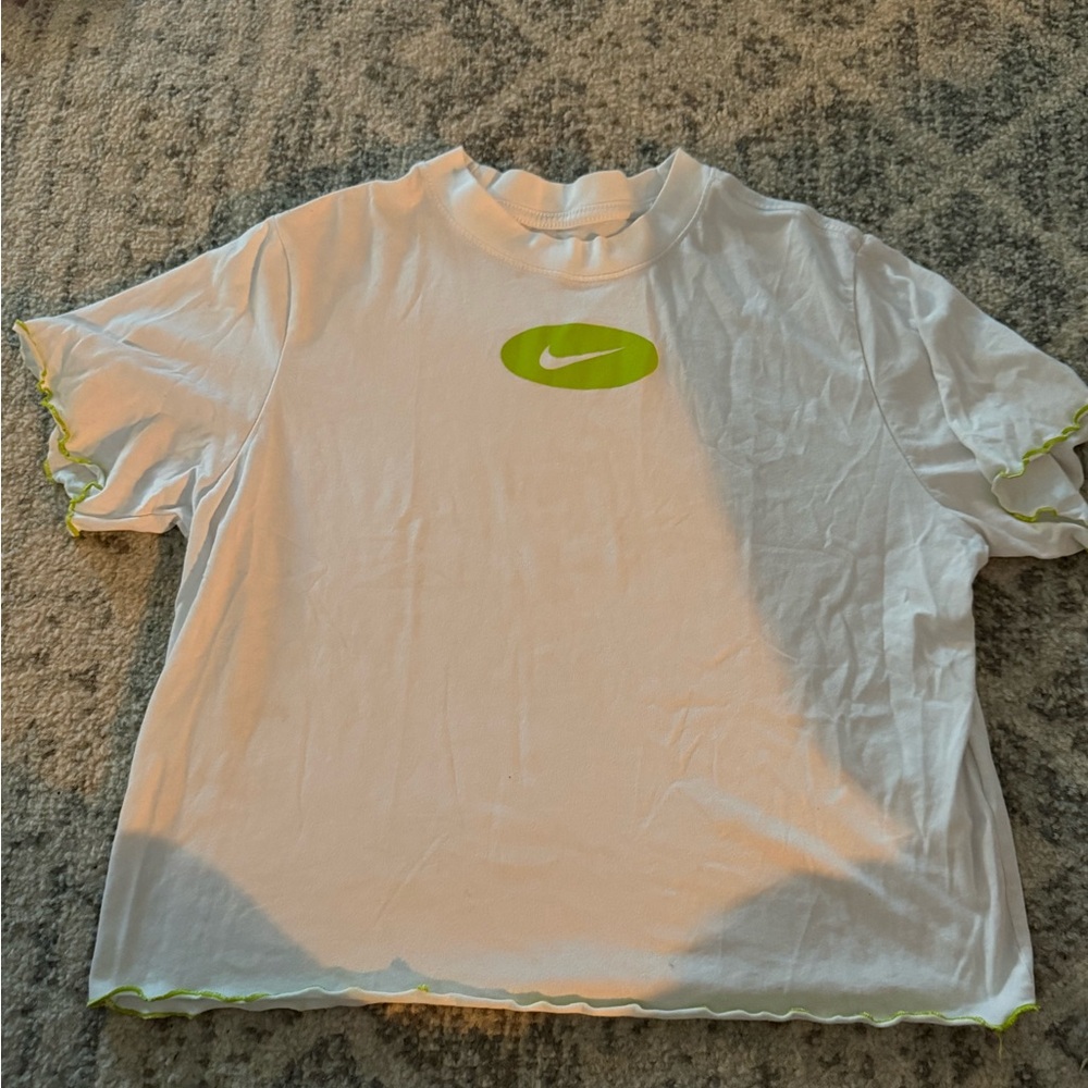 Nike Kids White Tee with Lime Green Details
